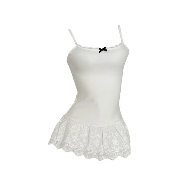涂诗菲 甜辣蝴蝶结吊带背心蕾丝花边下摆修身叠穿内搭小上衣 女款