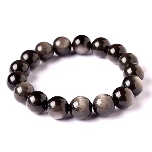 灵菲 国潮 黑银色 佛珠念珠 素圈新中式福运连连 黑曜石 玉石手串 男女同款情侣款