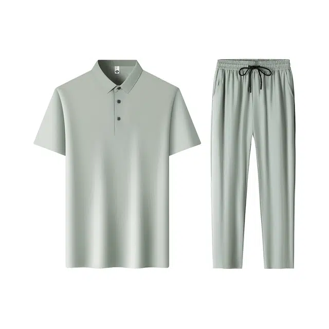 富铤 纯色简约短袖百搭宽松舒适透气长裤休闲运动套装 男款