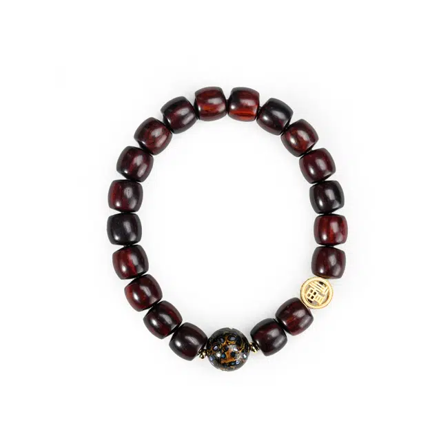 天纵 新中式高端文玩佛珠  小众设计高级感 国潮美学大漆转运珠 纳福平安轻奢盘玩念珠 好运 紫檀属 手串 男女同款情侣款