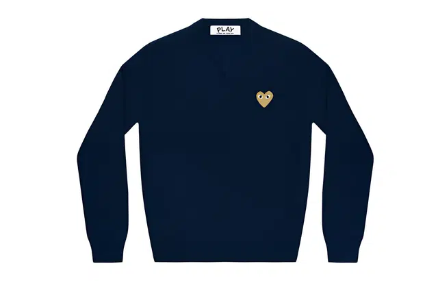 CDG Play Gold Heart V-Neck Sweater V