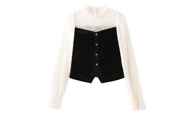 花栗鼠小姐 法式网纱包裹短款丝绒截短上衣 女款 赫曼千金