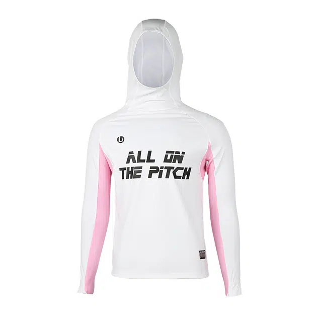 李质造 综合训练系列 吸汗透气足球连帽训练服长袖健身衣 男款 白粉