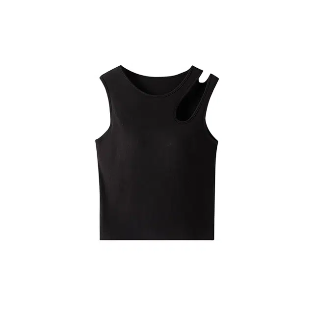 黑恐龙 黑色斜肩外穿小吊带内搭带胸垫性感甜辣妹无袖短款上衣背心 女款