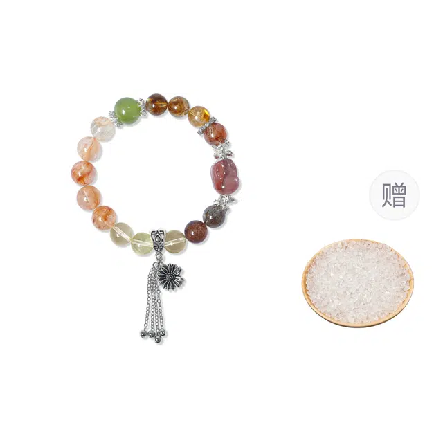 【招财进宝】 品彩 貔貅多宝流苏 八方来财平衡磁场 黄阿塞黑金超七串珠花朵手链小众新国风百搭手饰好运天然 黄水晶 手串 女款