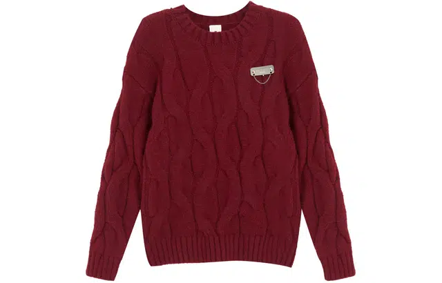 柏黛妃 纯色麻花肌理感慵懒圆领宽松毛衣 女款 红色