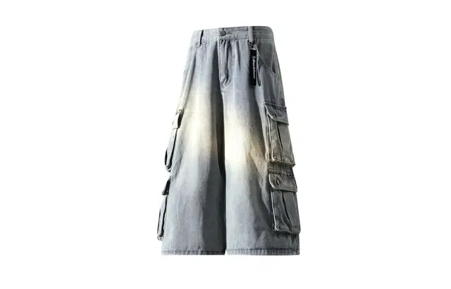 大卫贝肯 时尚高街美式中腰基础款百搭宽松七分裤牛仔短裤 男女同款 浅蓝色