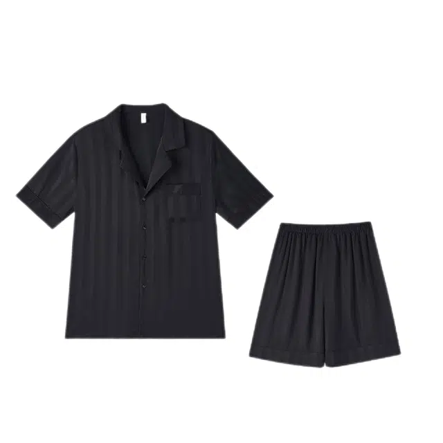 潞优野 舒适翻领透气短袖上衣凉感家居服五分裤睡衣套装 男款