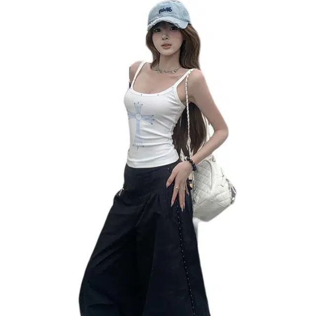思蓓儿 修身十字架印花闪钻吊带内搭背心 女款