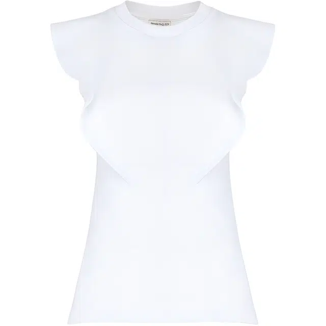 Alexander McQueen Frill Detail Sleeveless Top In Optic White T