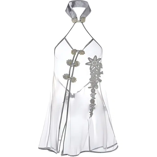 潞优野 性感绣花网纱惑复古无袖睡裙 女款