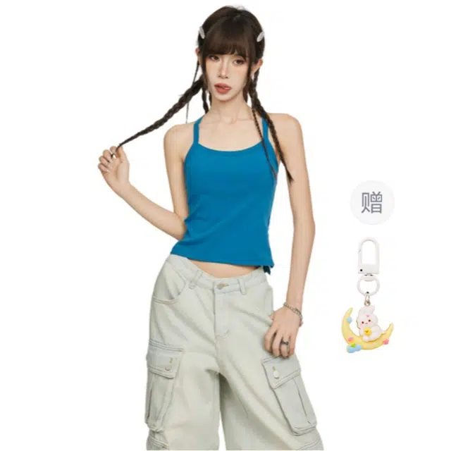 柏黛妃 美式吊带泰式露背设计感小众辣妹背心 女款 蓝色