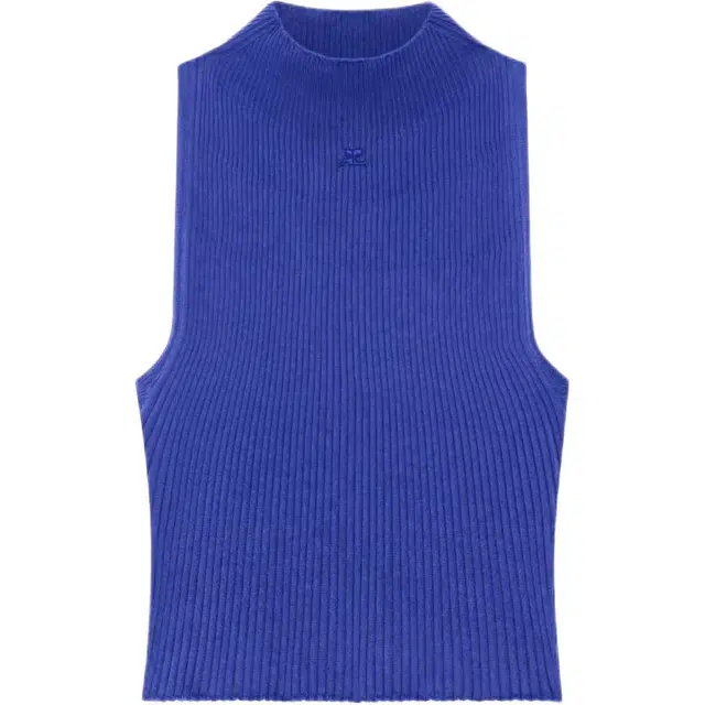 COURREGES SS25 MOCKNECK LIGHT RIB CROPPED TOP Saphir