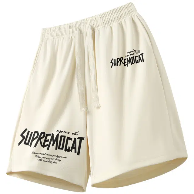 吾皇猫 美式复古学院风基础英文字母印花简约百搭舒适透气宽松直筒五分休闲短裤 男女同款