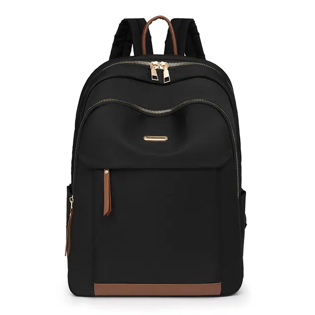 泰格奴 撞色简约百搭 尼龙布 书包背包双肩包 男女同款情侣款 黑色/米色