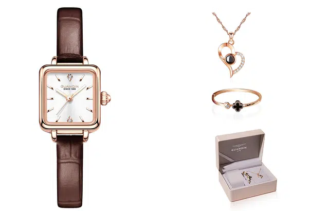 冠琴 灵动系列 简约时尚潮流女士手表百搭防水 石英机芯 牛皮表带 国表 女表 蓝色表盘 女生腕表礼盒包装