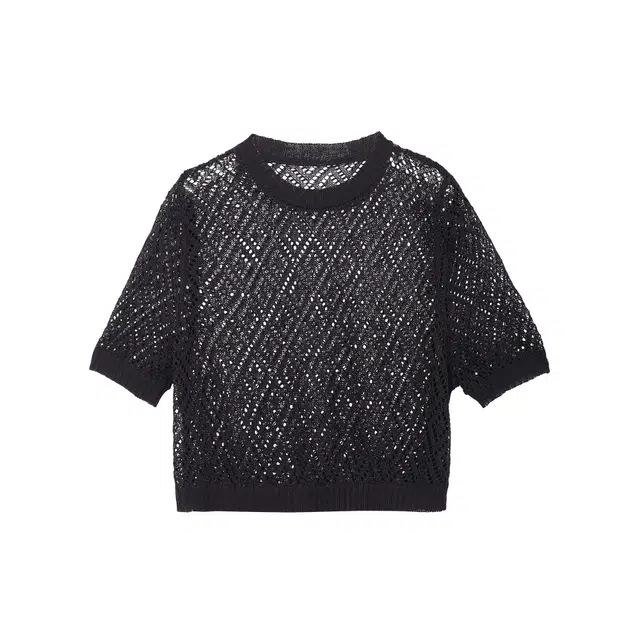 麓蔓蒂 甜美镂空外搭小衫薄款防晒衫宽松短款套头罩衫冰丝衫针织衫 女款