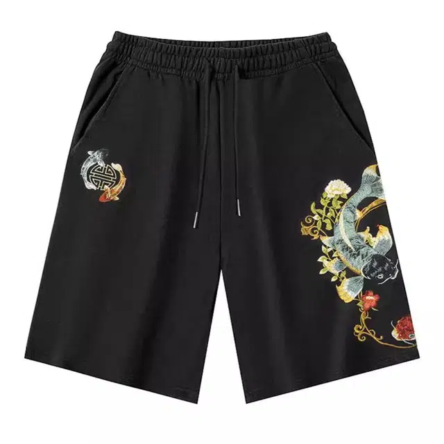 大白鲨 锦鲤潮牌高品质五分休闲短裤 男款 黑色