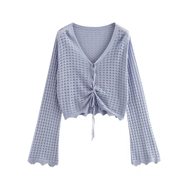 初语 度假薄款镂空纯色开衫针织衫 女款