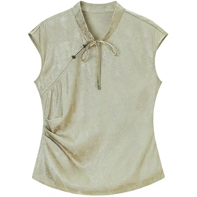 太平鸟 立领纯色提花无袖衬衫 女款