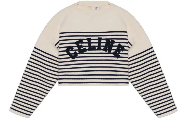 CELINE Striped Knit Pullover Navy