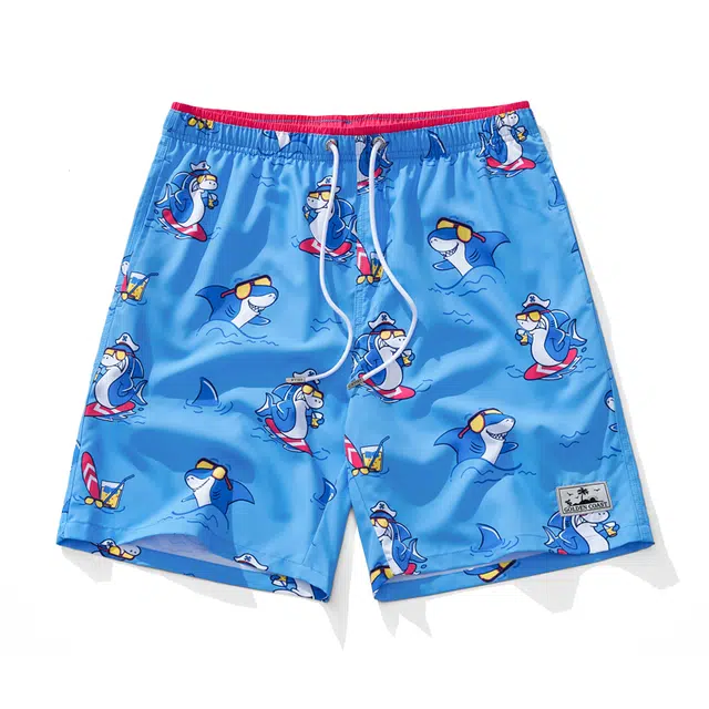 盖浪 海豚满印速干五分沙滩休闲短裤 男款 深天蓝