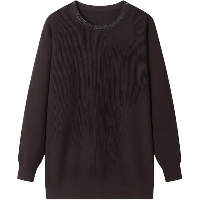 曲韩 宽松纯色简约毛衣 女款 深棕色