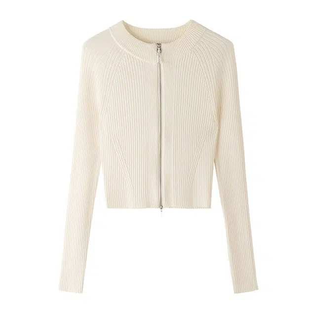 美特斯邦威 纯色圆领拉链简约通勤百搭毛衣 女款