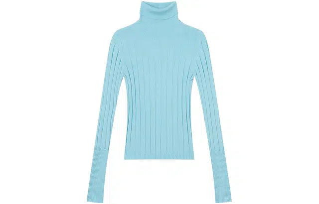 对白 坑条纹理拼接保暖高领打底针织毛衣 女款