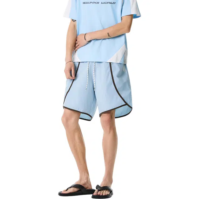 颂希尔 美式潮流运动设计感纯色直筒宽松百搭五分休闲短裤 男女同款