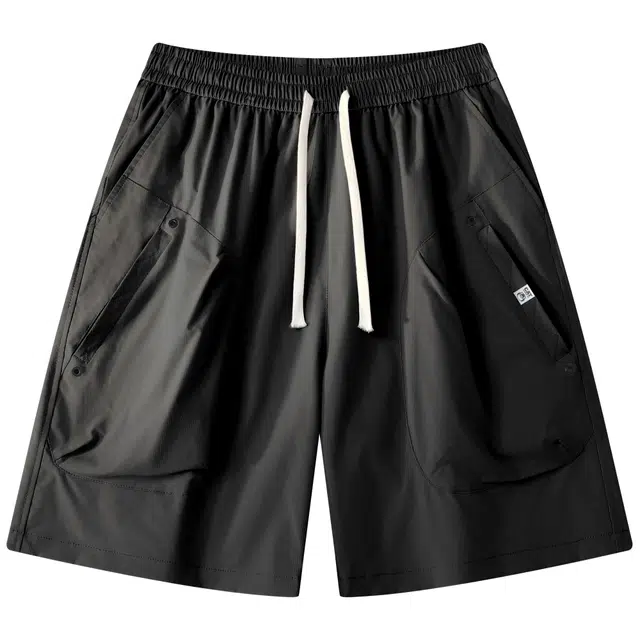 吾皇猫 学院风美式复古基础款简约百搭时尚小贴布设计五分裤子宽松直筒工装休闲短裤 男女同款