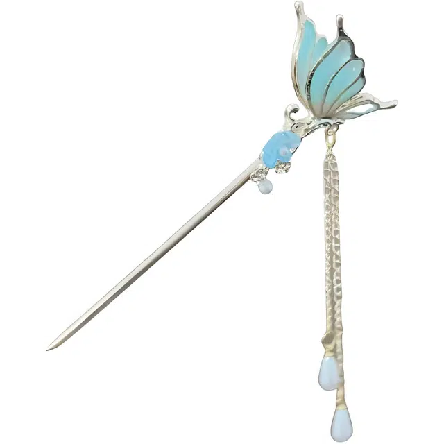 【云深入林】 指尖瑰宝 古风立体蝴蝶花朵精致灵动优雅甜美可爱国风高级感步摇复古汉服旗袍流苏簪子 镀银 发簪 女款