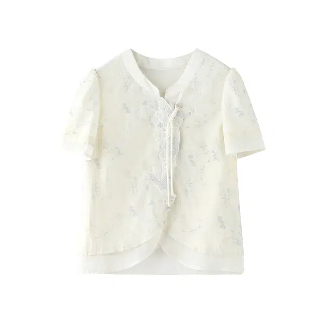 花栗鼠小姐 梦云归 新中式国风小立领重工蝴蝶刺绣双层设计飘逸显瘦衬衫 女款
