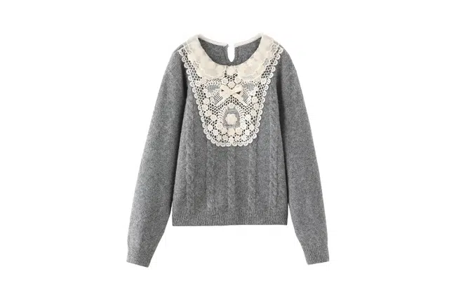 花栗鼠小姐 法系舒适细腻柔和亲肤毛衣 女款 灰色