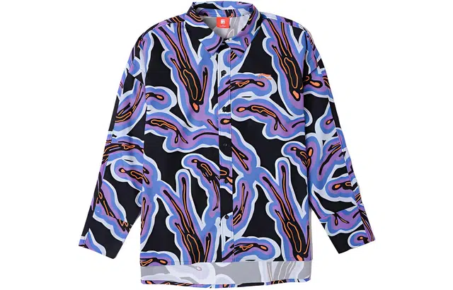 中国李宁 运动时尚系列 满印休闲翻领长袖衬衫 女款 彩色