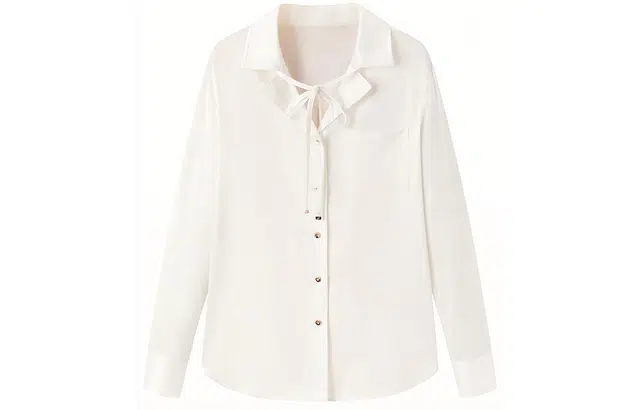 太平鸟 通勤真丝系带衬衫 女款 白色