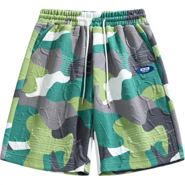 大白鲨 迷彩字母潮牌宽松潮流薄款运动五分休闲短裤 男款