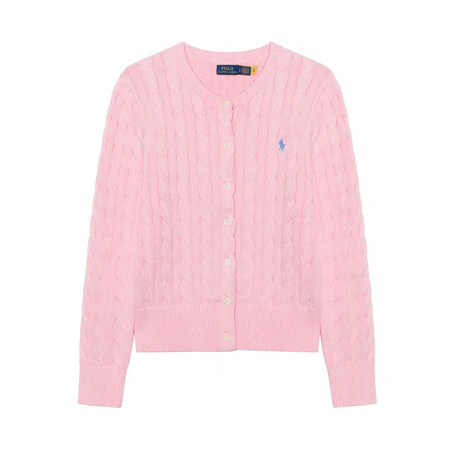 Polo Ralph Lauren Cable-Knit Cotton Crewneck Cardigan Logo