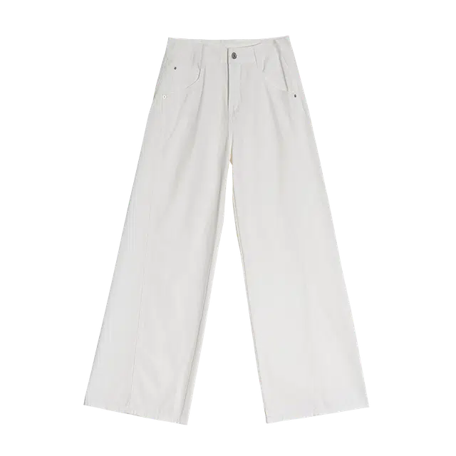 拾籍 甜酷风高腰宽松阔腿牛仔裤 女款 白色