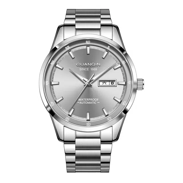 冠琴 商务轻奢高颜值双日历 自动机械机芯 精钢表带 国表 男表 黑色表盘