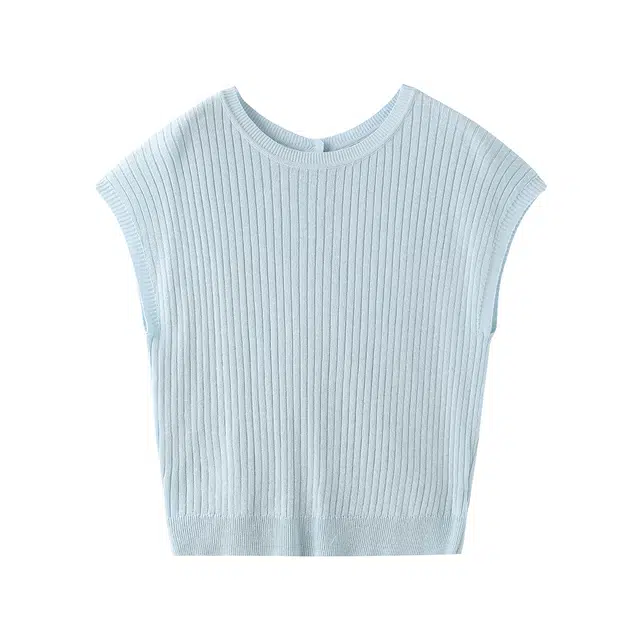 花栗鼠小姐 圆领纯色套头短袖针织衫 女款