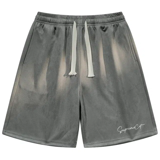 吾皇猫 麂皮绒美式复古薄款学院风简约字母透气宽松直筒五分休闲短裤 男女同款