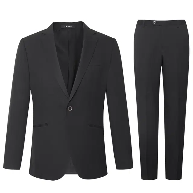 利郎 纯色商务长袖上衣中腰直筒长裤西装套装 男款