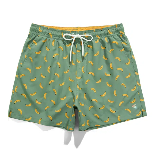 盖浪 松紧腰宽松香蕉印花三分休闲短裤 男款 绿色