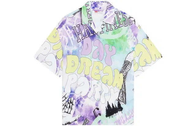 中国李宁 夏日派对 涂鸦扎染字母满印休闲短袖衬衫 女款 花色