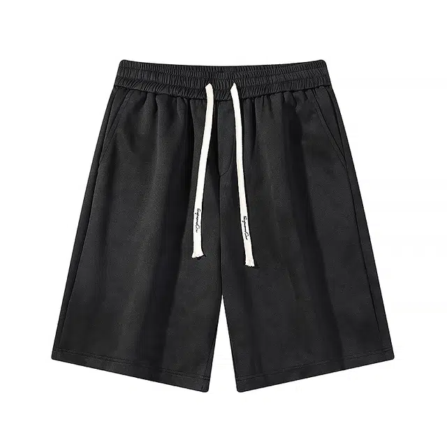 吾皇猫 美式复古潮流高街脏脏设计宽松直筒五分裤抽绳系带时尚舒适亲肤通勤休闲短裤 男女同款