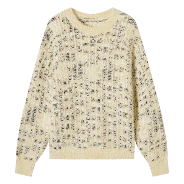 对白 高级感仿貂毛圆领女上衣慵懒宽松软糯针织衫毛衣 女款