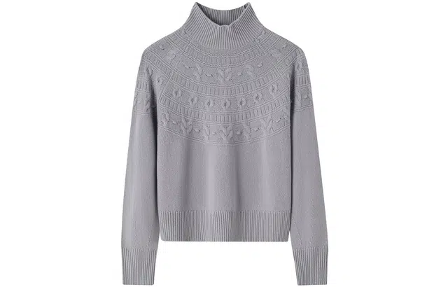 恒源祥 时尚复古绞花插肩袖半高领套头加厚纯色针织毛衣 女款