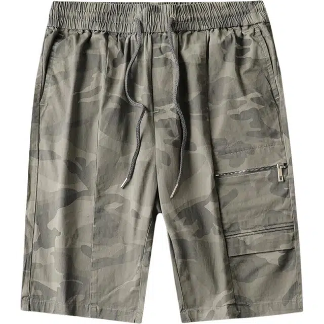 大白鲨 迷彩多口袋户外弹力美式宽松五分休闲短裤 男款