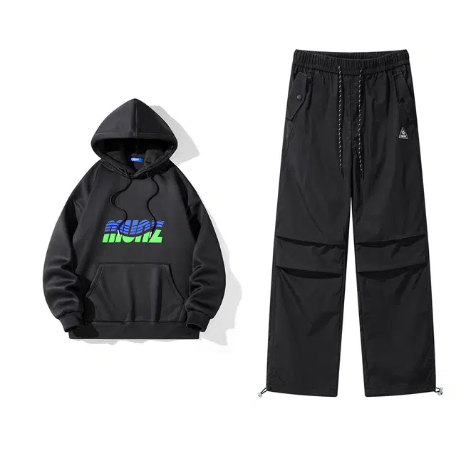 星际者 基础款字母印花学生可爱简约时尚上衣纯色直筒户外登山美式高街工装裤卫衣套装 男女同款